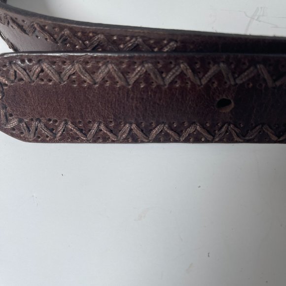 EUC Brown Leather Rick Rack Stitch Trim Belt - Picture 3 of 3